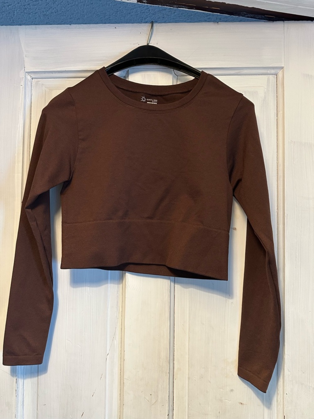 Aerie Off-line Brown Cropped Long-Sleeve workout Top